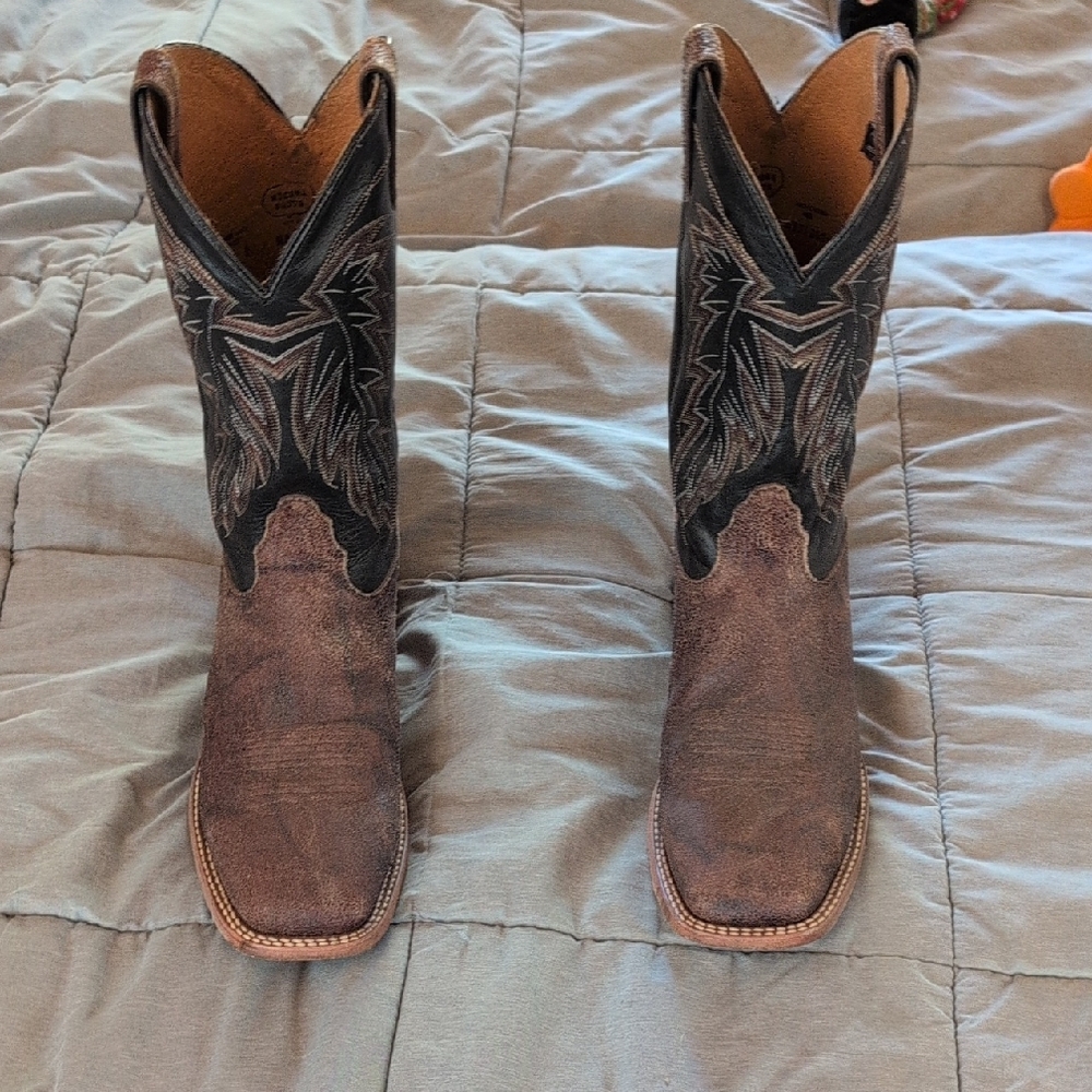 Nocona Brown and Black Cowboy Boots with Square Toe